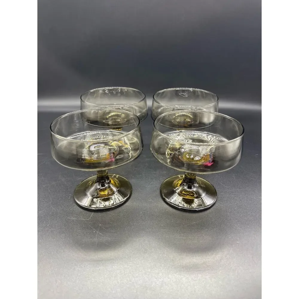 Vintage MCM Libbey Tawny Smokey Brown Champagne Sherbert Set of 4 Glasses Coupes